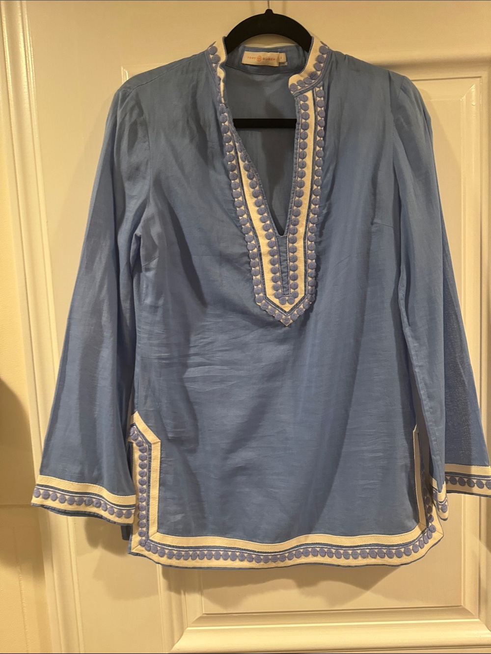 Tory Burch Light Blue V-Neck Embellished Tunic